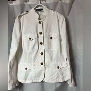 Lauren Ralph Lauren White Vintage Military-Style Cotton Jacket. Size L